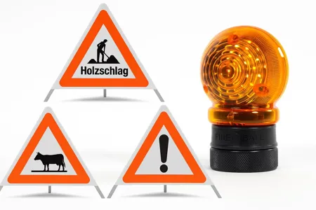 TRIOPAN-SET, Faltsignal (90 cm, 3 reflektierende Symbole) inkl. LED-Blitzleuchte