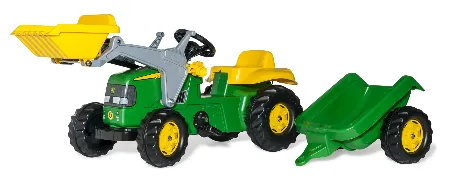 Trettraktor John Deere mit Schaufellader und Anhänger
