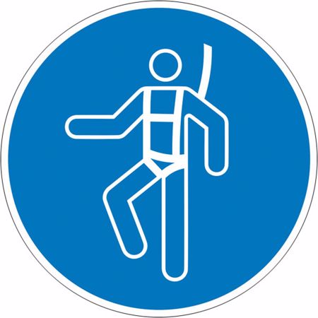 Gebotszeichen Auffanggurt benutzen, Klebefolie, Ø 10 cm