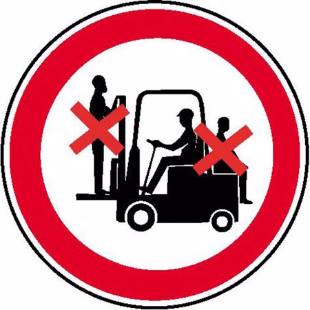 Verbotszeichen Mitfahren auf Stapler verboten, Klebefolie, Ø 10 cm