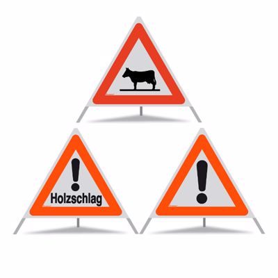 TRIOPAN Faltsignal 70 cm, 3 Symbole, alle Seiten hochreflektierend (R2)